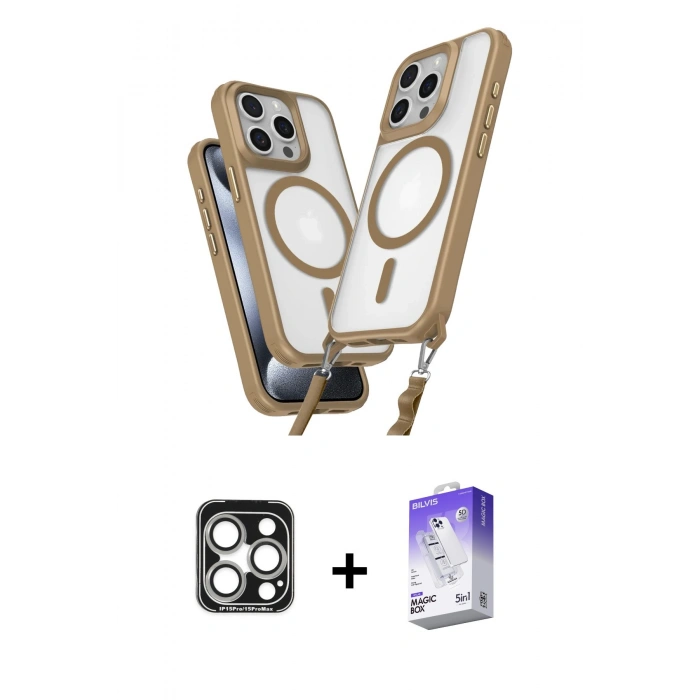 MARSİLYAN™- iPhone 15 Pro Max Kılıf Atlas Doku Koleksiyonu - Siyah Bilvis 5in1 3D Magic Cam Ekran Koruyucu + PVD Metal Kamera Lens - GS