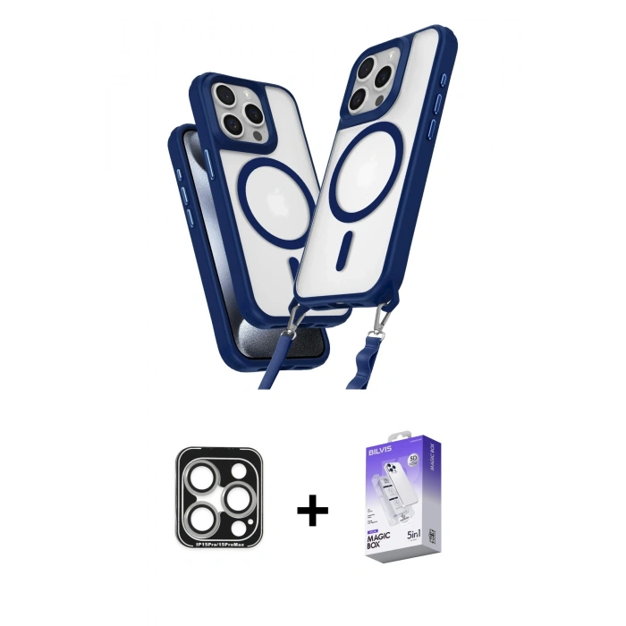 MARSİLYAN™- iPhone 15 Pro Max Kılıf Atlas Doku Koleksiyonu - Siyah Bilvis 5in1 3D Magic Cam Ekran Koruyucu + PVD Metal Kamera Lens - GS