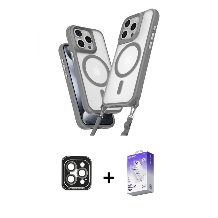 MARSİLYAN™- iPhone 15 Pro Max Kılıf Atlas Doku Koleksiyonu - Siyah Bilvis 5in1 3D Magic Cam Ekran Koruyucu + PVD Metal Kamera Lens - GI