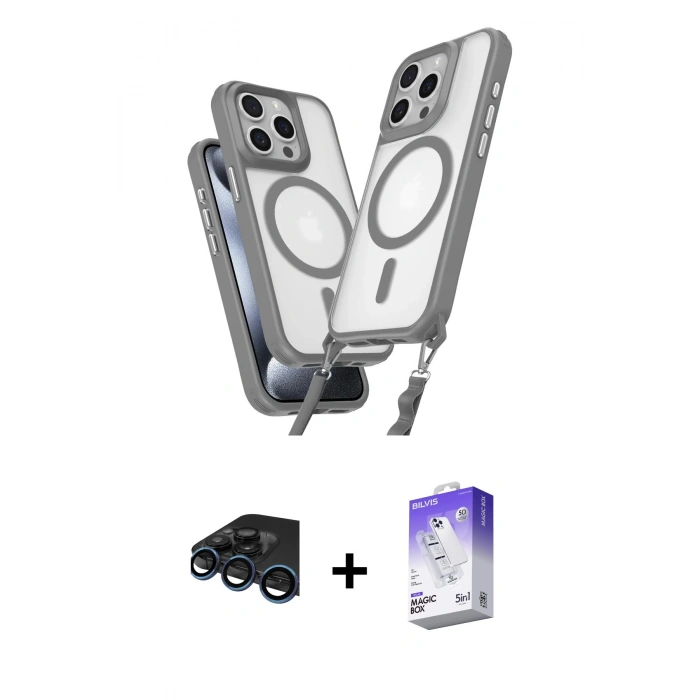 MARSİLYAN™- iPhone 15 Pro Max Kılıf Atlas Doku Koleksiyonu - Siyah Bilvis 5in1 3D Magic Cam Ekran Koruyucu + Raze Metal Kamera Lens - LT