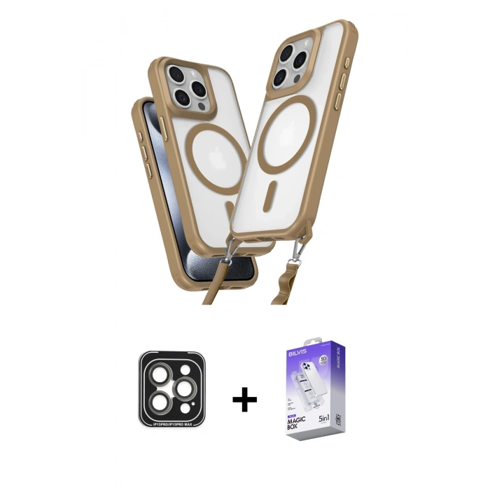 MARSİLYAN™- iPhone 15 Pro Max Kılıf Atlas Doku Koleksiyonu - Siyah Bilvis 5in1 3D Magic Cam Ekran Koruyucu + PVD Metal Kamera Lens - GI