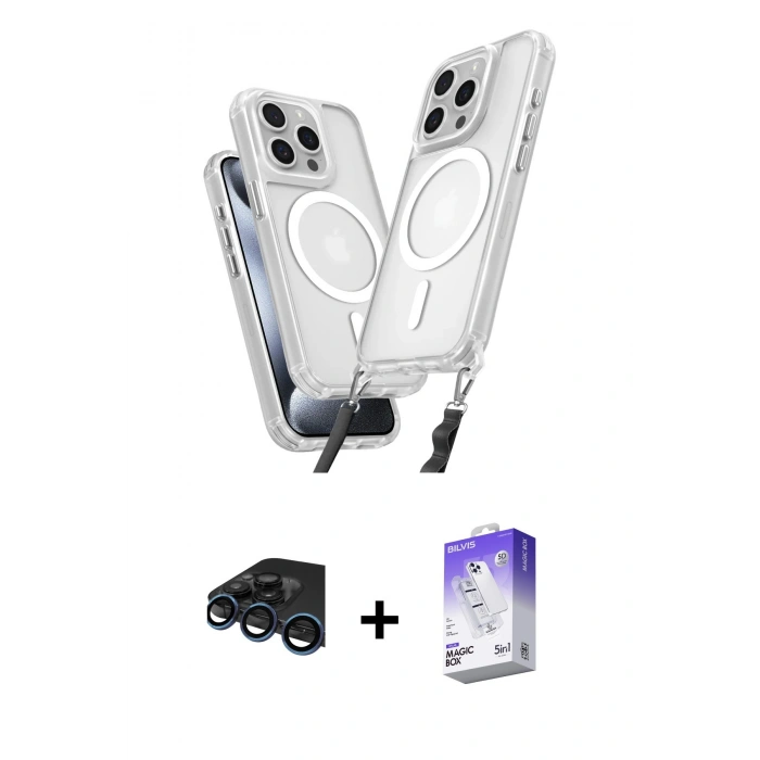 MARSİLYAN™- iPhone 15 Pro Max Kılıf Atlas Doku Koleksiyonu - Siyah Bilvis 5in1 3D Magic Cam Ekran Koruyucu + Raze Metal Kamera Lens - LT