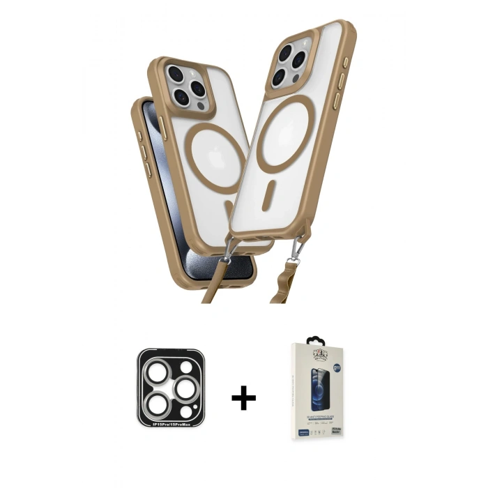 MARSİLYAN™- iPhone 15 Pro Max Kılıf Atlas Doku Koleksiyonu - Siyah Bilvis Hayalet Cam Ekran Koruyucu + PVD Metal Kamera Lens - GS
