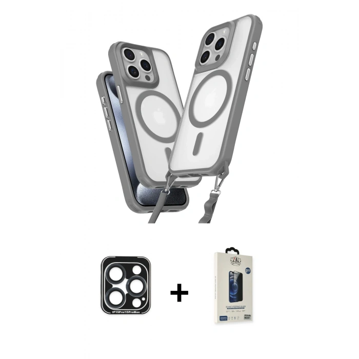 MARSİLYAN™- iPhone 15 Pro Max Kılıf Atlas Doku Koleksiyonu - Siyah Bilvis Hayalet Cam Ekran Koruyucu + PVD Metal Kamera Lens - LT