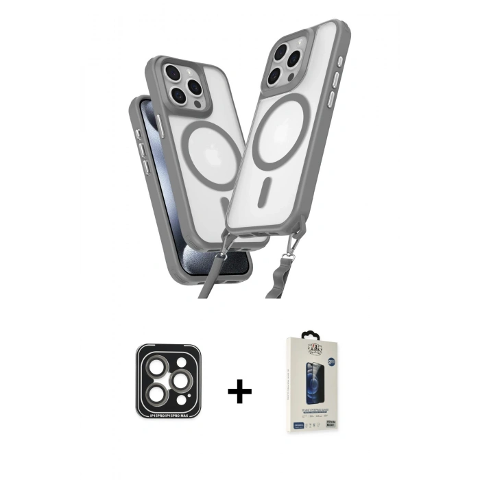 MARSİLYAN™- iPhone 15 Pro Max Kılıf Atlas Doku Koleksiyonu - Siyah Bilvis Hayalet Cam Ekran Koruyucu + PVD Metal Kamera Lens - GI
