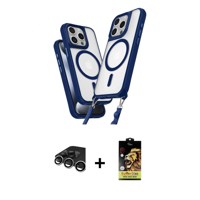 MARSİLYAN™- iPhone 15 Pro Max Kılıf Atlas Doku Koleksiyonu - Siyah Buffer Cam Ekran Koruyucu + Raze Metal Kamera Lens - GS