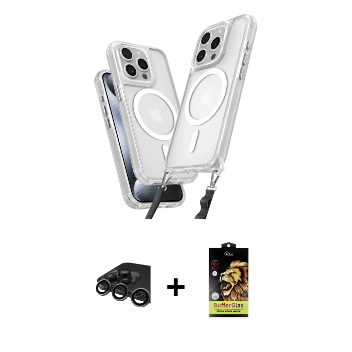 MARSİLYAN™- iPhone 15 Pro Max Kılıf Atlas Doku Koleksiyonu - Siyah Buffer Cam Ekran Koruyucu + Titanyum Gri Raze Metal Kamera Lens