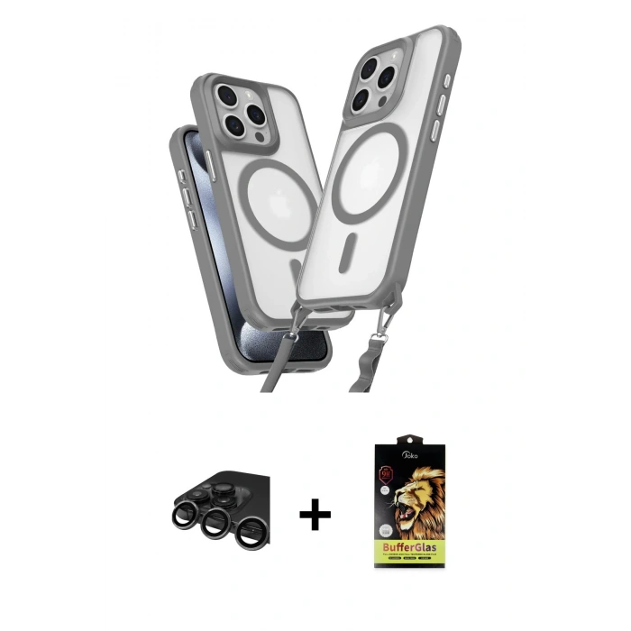 MARSİLYAN™- iPhone 15 Pro Max Kılıf Atlas Doku Koleksiyonu - Siyah Buffer Cam Ekran Koruyucu + Titanyum Gri Raze Metal Kamera Lens