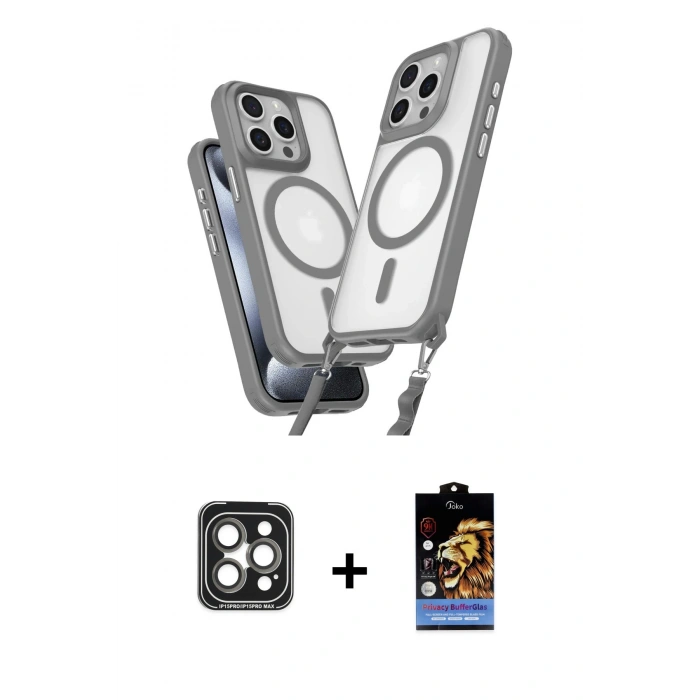 MARSİLYAN™- iPhone 15 Pro Max Kılıf Atlas Doku Koleksiyonu - Siyah Buffer Hayalet Cam Ekran Koruyucu + PVD Metal Kamera Lens - GI