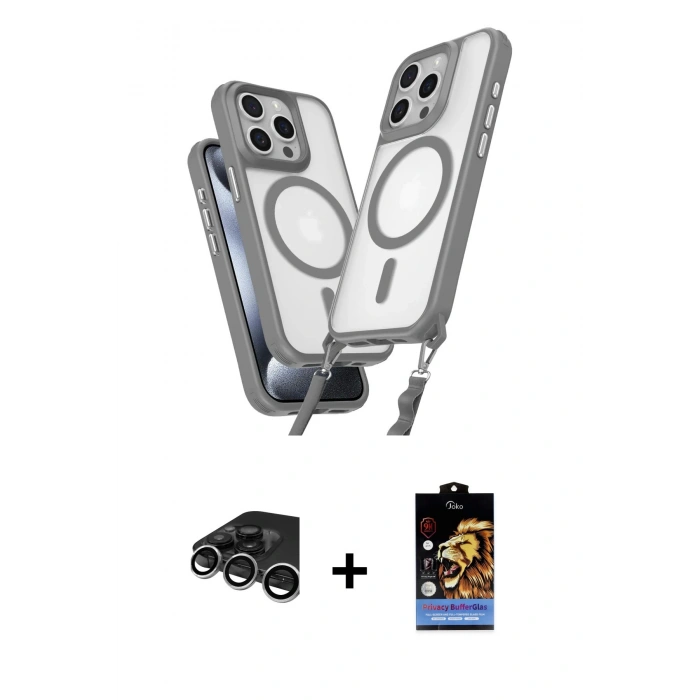 MARSİLYAN™- iPhone 15 Pro Max Kılıf Atlas Doku Koleksiyonu - Siyah Buffer Hayalet Cam Ekran Koruyucu + Gümüş Raze Metal Kamera Lens