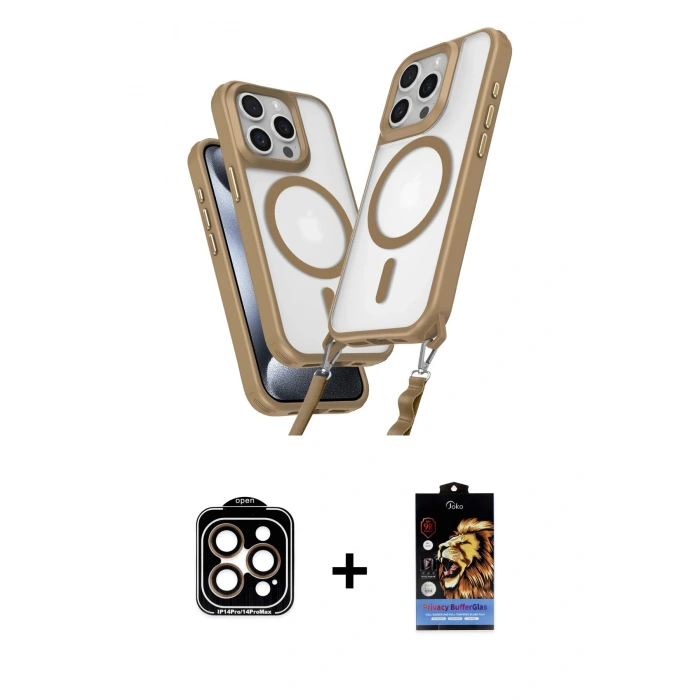 MARSİLYAN™- iPhone 15 Pro Max Kılıf Atlas Doku Koleksiyonu - Siyah Buffer Hayalet Cam Ekran Koruyucu + PVD Metal Kamera Lens - TU