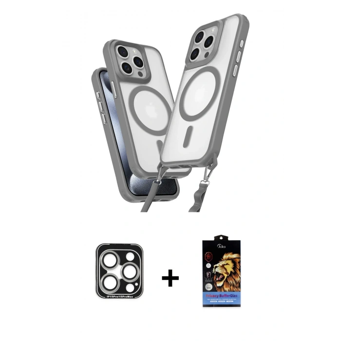 MARSİLYAN™- iPhone 15 Pro Max Kılıf Atlas Doku Koleksiyonu - Siyah Buffer Hayalet Cam Ekran Koruyucu + PVD Metal Kamera Lens - GS