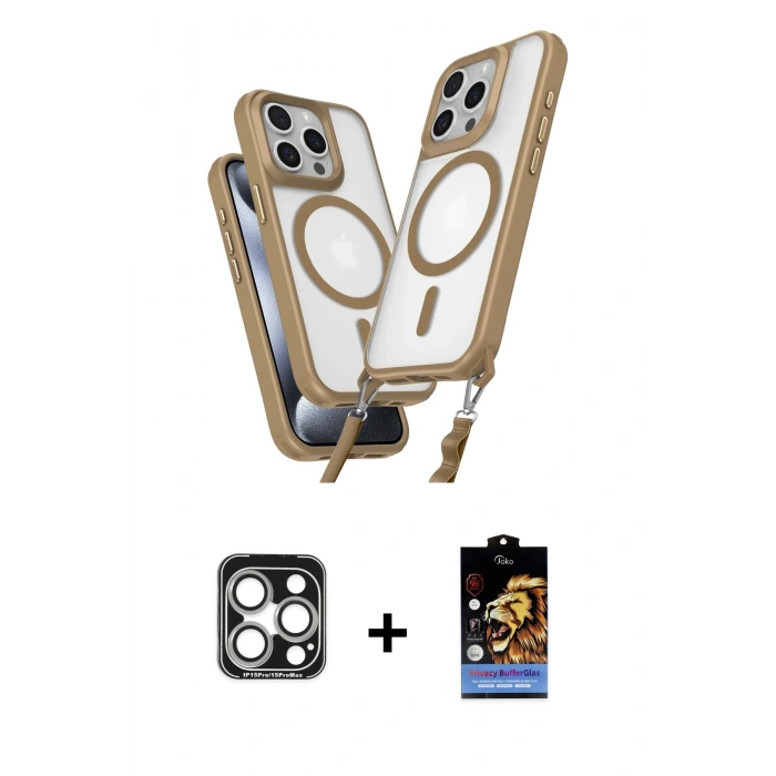 MARSİLYAN™- iPhone 15 Pro Max Kılıf Atlas Doku Koleksiyonu - Siyah Buffer Hayalet Cam Ekran Koruyucu + PVD Metal Kamera Lens - GS