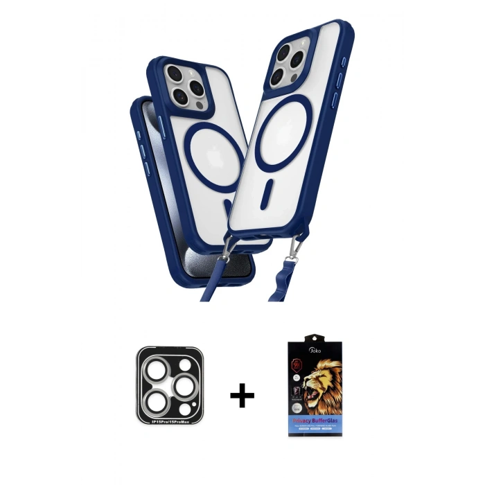 MARSİLYAN™- iPhone 15 Pro Max Kılıf Atlas Doku Koleksiyonu - Siyah Buffer Hayalet Cam Ekran Koruyucu + PVD Metal Kamera Lens - GS