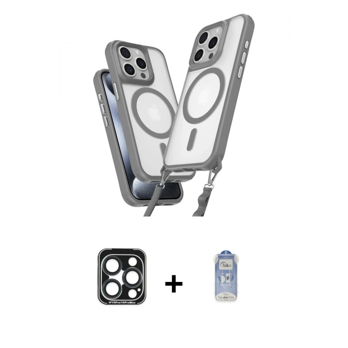 MARSİLYAN™- iPhone 15 Pro Max Kılıf Atlas Doku Koleksiyonu - Siyah Joko Magic 5D Cam + PVD Metal Kamera Lens - LT