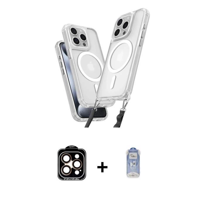 MARSİLYAN™- iPhone 15 Pro Max Kılıf Atlas Doku Koleksiyonu - Siyah Joko Magic 5D Cam + PVD Metal Kamera Lens - TU