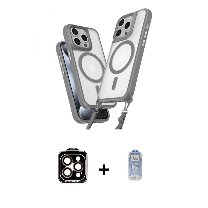 MARSİLYAN™- iPhone 15 Pro Max Kılıf Atlas Doku Koleksiyonu - Siyah Joko Magic 5D Cam + PVD Metal Kamera Lens - TU