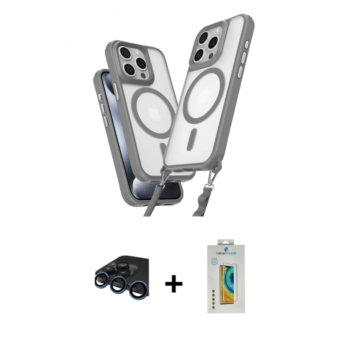 MARSİLYAN™- iPhone 15 Pro Max Kılıf Atlas Doku Koleksiyonu - Siyah Polymer Nano Ekran Koruyucu + Raze Metal Kamera Lens - LT