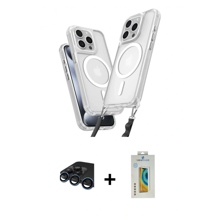 MARSİLYAN™- iPhone 15 Pro Max Kılıf Atlas Doku Koleksiyonu - Siyah Polymer Nano Ekran Koruyucu + Raze Metal Kamera Lens - LT