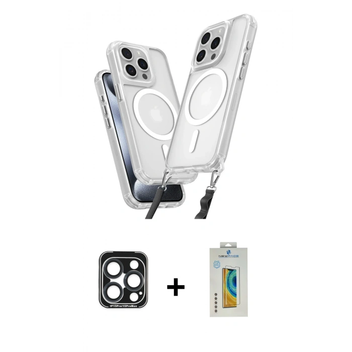 MARSİLYAN™- iPhone 15 Pro Max Kılıf Atlas Doku Koleksiyonu - Siyah Polymer Nano Ekran Koruyucu + PVD Metal Kamera Lens - LT