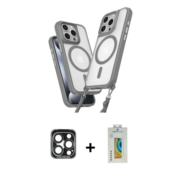 MARSİLYAN™- iPhone 15 Pro Max Kılıf Atlas Doku Koleksiyonu - Siyah Polymer Nano Ekran Koruyucu + PVD Metal Kamera Lens - LT