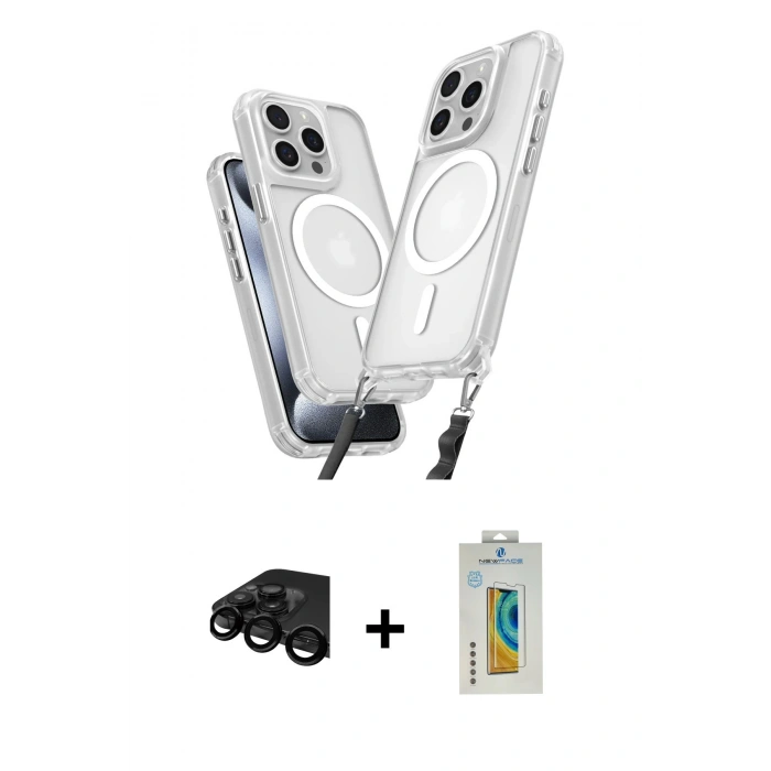MARSİLYAN™- iPhone 15 Pro Max Kılıf Atlas Doku Koleksiyonu - Siyah Polymer Nano Ekran Koruyucu + Raze Metal Kamera Lens - SH