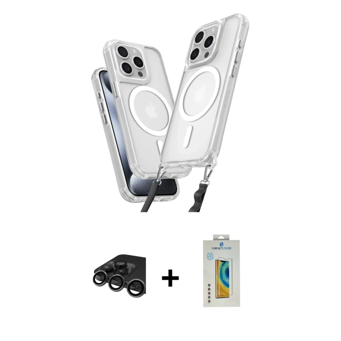 MARSİLYAN™- iPhone 15 Pro Max Kılıf Atlas Doku Koleksiyonu - Siyah Polymer Nano Ekran Koruyucu + Raze Metal Kamera Lens - TMGI
