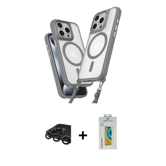 MARSİLYAN™- iPhone 15 Pro Max Kılıf Atlas Doku Koleksiyonu - Siyah Polymer Nano Ekran Koruyucu + Raze Metal Kamera Lens - TMGI