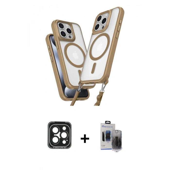 MARSİLYAN™- iPhone 15 Pro Max Kılıf Atlas Doku Koleksiyonu - Siyah Vanessa Magic Hayalet Cam + PVD Metal Kamera Lens - SH