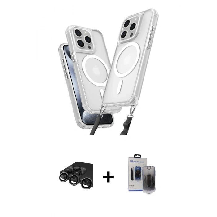 MARSİLYAN™- iPhone 15 Pro Max Kılıf Atlas Doku Koleksiyonu - Siyah Vanessa Magic Hayalet Cam + Raze Metal Kamera Lens - TMGI