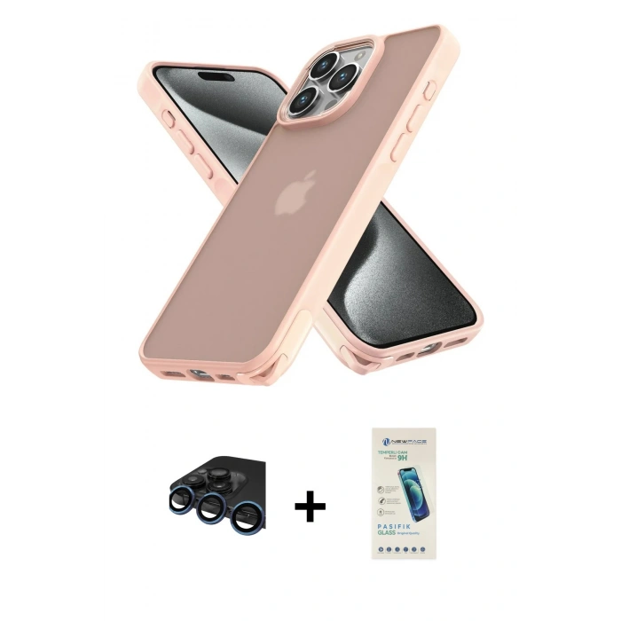 MARSİLYAN™- iPhone 15 Pro Max Kılıf Atlas Form - Şeffaf Pasifik Cam Ekran Koruyucu + Raze Metal Kamera Lens - LT