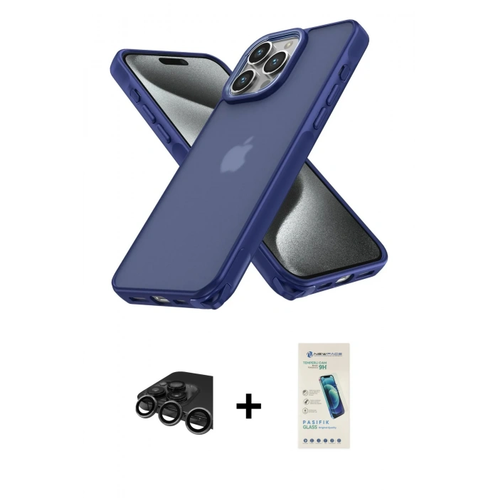 MARSİLYAN™- iPhone 15 Pro Max Kılıf Atlas Form - Şeffaf Pasifik Cam Ekran Koruyucu + Raze Metal Kamera Lens - TMGI
