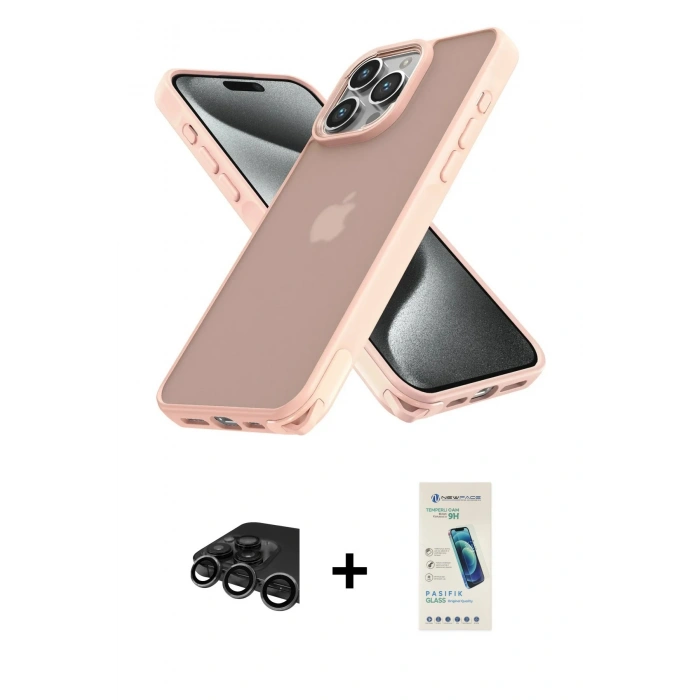 MARSİLYAN™- iPhone 15 Pro Max Kılıf Atlas Form - Şeffaf Pasifik Cam Ekran Koruyucu + Raze Metal Kamera Lens - TMGI