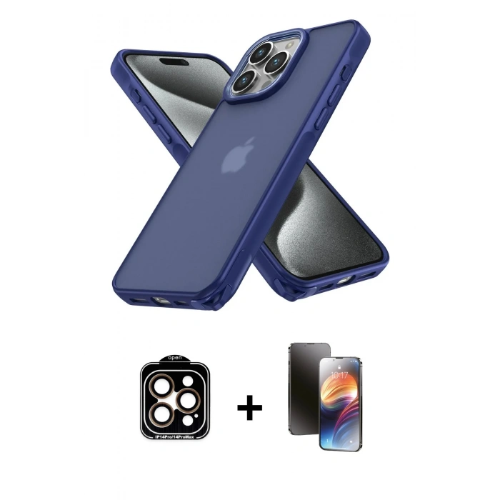 MARSİLYAN™- iPhone 15 Pro Max Kılıf Atlas Form - Siyah 3D Antistatik Mat Seramik Nano Ekran Koruyucu + PVD Metal Kamera Lens - TU