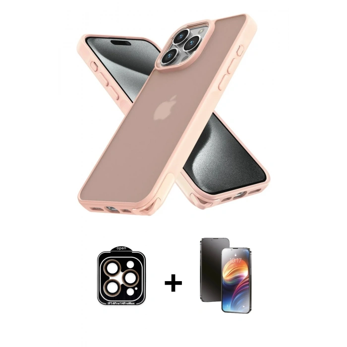 MARSİLYAN™- iPhone 15 Pro Max Kılıf Atlas Form - Siyah 3D Antistatik Mat Seramik Nano Ekran Koruyucu + PVD Metal Kamera Lens - TU