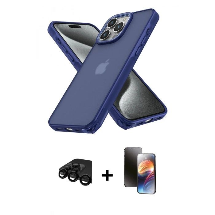 MARSİLYAN™- iPhone 15 Pro Max Kılıf Atlas Form - Siyah 3D Antistatik Mat Seramik Nano Ekran Koruyucu + Raze Metal Kamera Lens - SH