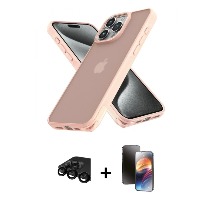 MARSİLYAN™- iPhone 15 Pro Max Kılıf Atlas Form - Siyah 3D Antistatik Mat Seramik Nano Ekran Koruyucu + Raze Metal Kamera Lens - SH