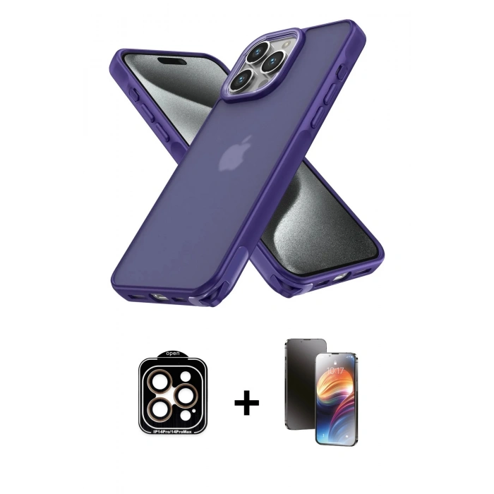 MARSİLYAN™- iPhone 15 Pro Max Kılıf Atlas Form - Siyah 3D Antistatik Mat Seramik Nano Ekran Koruyucu + Turuncu PVD Metal Kamera Lens