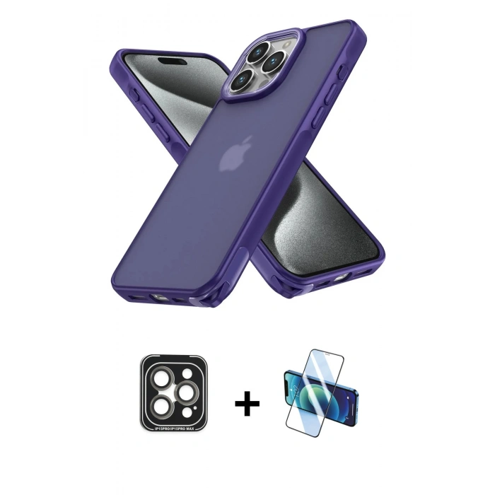 MARSİLYAN™- iPhone 15 Pro Max Kılıf Atlas Form - Siyah 3D Antistatik Seramik Nano Ekran Koruyucu + PVD Metal Kamera Lens - GI