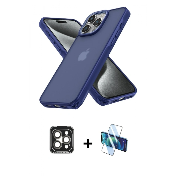 MARSİLYAN™- iPhone 15 Pro Max Kılıf Atlas Form - Siyah 3D Antistatik Seramik Nano Ekran Koruyucu + PVD Metal Kamera Lens - GI