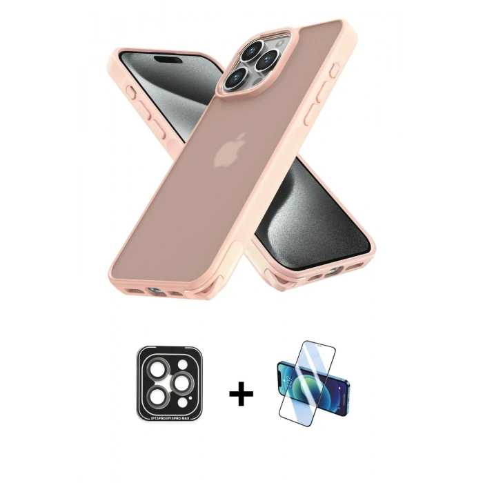 MARSİLYAN™- iPhone 15 Pro Max Kılıf Atlas Form - Siyah 3D Antistatik Seramik Nano Ekran Koruyucu + PVD Metal Kamera Lens - GI