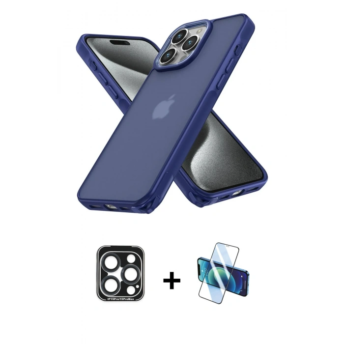 MARSİLYAN™- iPhone 15 Pro Max Kılıf Atlas Form - Siyah 3D Antistatik Seramik Nano Ekran Koruyucu + PVD Metal Kamera Lens - LT