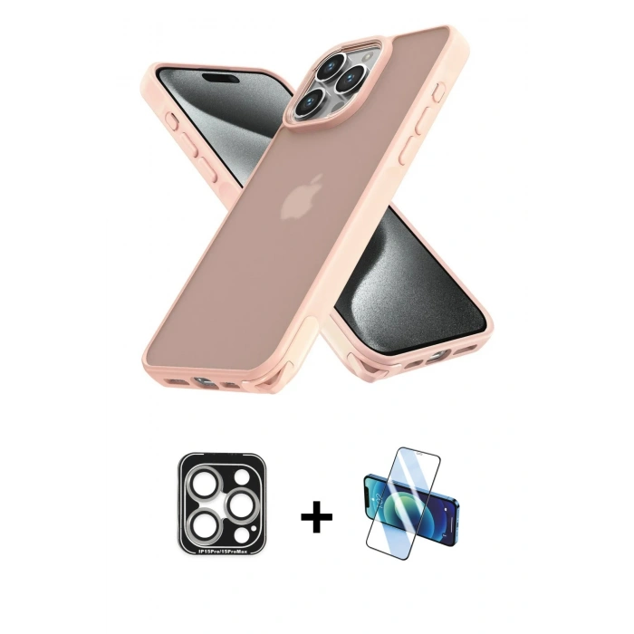 MARSİLYAN™- iPhone 15 Pro Max Kılıf Atlas Form - Siyah 3D Antistatik Seramik Nano Ekran Koruyucu + PVD Metal Kamera Lens - GS