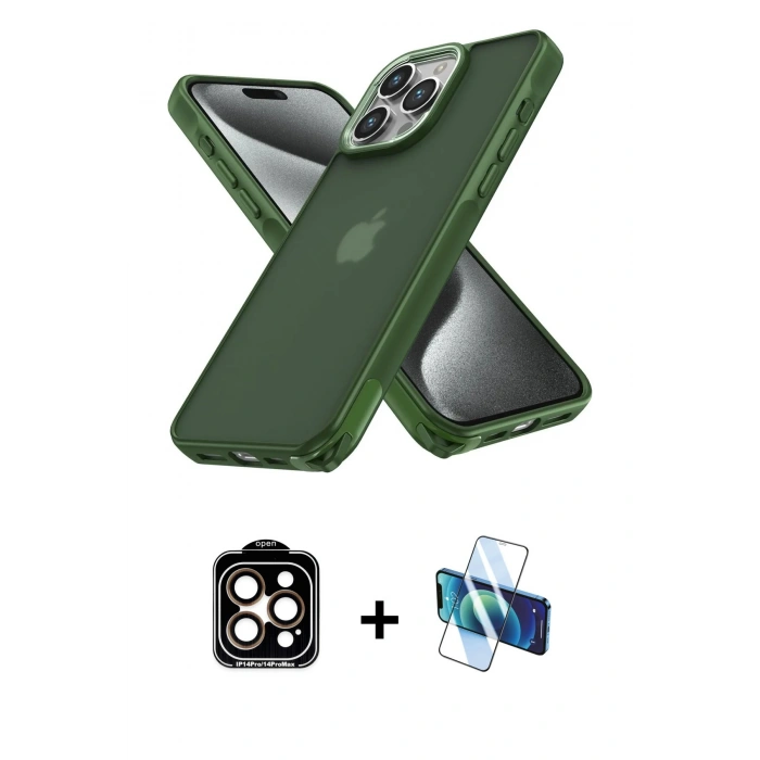 MARSİLYAN™- iPhone 15 Pro Max Kılıf Atlas Form - Siyah 3D Antistatik Seramik Nano Ekran Koruyucu + PVD Metal Kamera Lens - TU