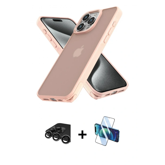 MARSİLYAN™- iPhone 15 Pro Max Kılıf Atlas Form - Siyah 3D Antistatik Seramik Nano Ekran Koruyucu + Titanyum Gri Raze Metal Kamera Lens