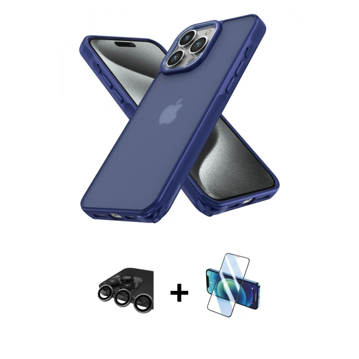 MARSİLYAN™- iPhone 15 Pro Max Kılıf Atlas Form - Siyah 3D Antistatik Seramik Nano Ekran Koruyucu + Titanyum Gri Raze Metal Kamera Lens