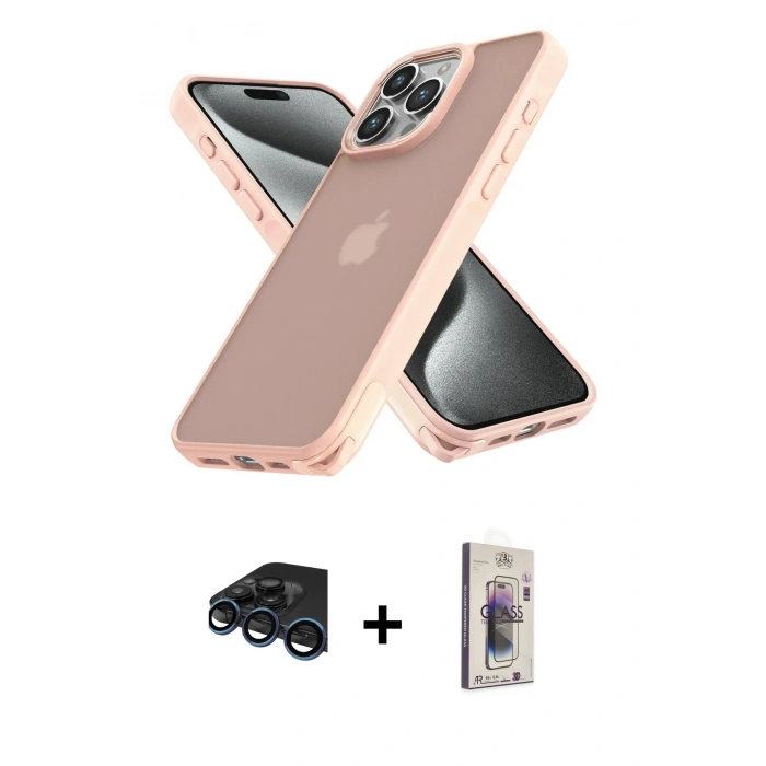 MARSİLYAN™- iPhone 15 Pro Max Kılıf Atlas Form - Siyah Bilvis 3D Cam Ekran Koruyucu + Raze Metal Kamera Lens - LT