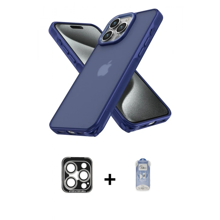MARSİLYAN™- iPhone 15 Pro Max Kılıf Atlas Form - Siyah Joko Magic 5D Cam + PVD Metal Kamera Lens - GS