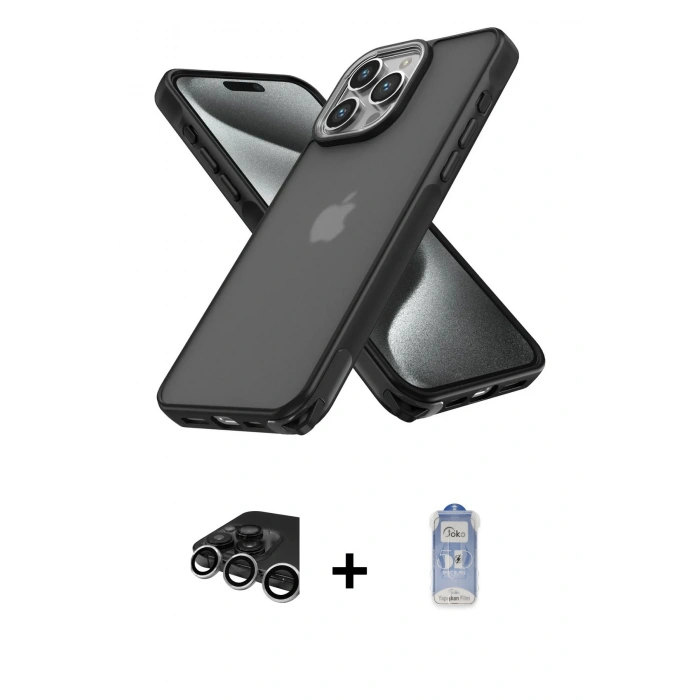 MARSİLYAN™- iPhone 15 Pro Max Kılıf Atlas Form - Siyah Joko Magic 5D Cam + Raze Metal Kamera Lens - GS