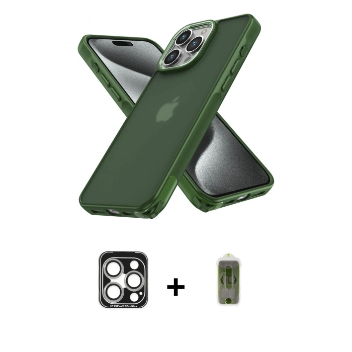MARSİLYAN™- iPhone 15 Pro Max Kılıf Atlas Form - Siyah Joko Magic 5D Hayalet Cam + PVD Metal Kamera Lens - GS